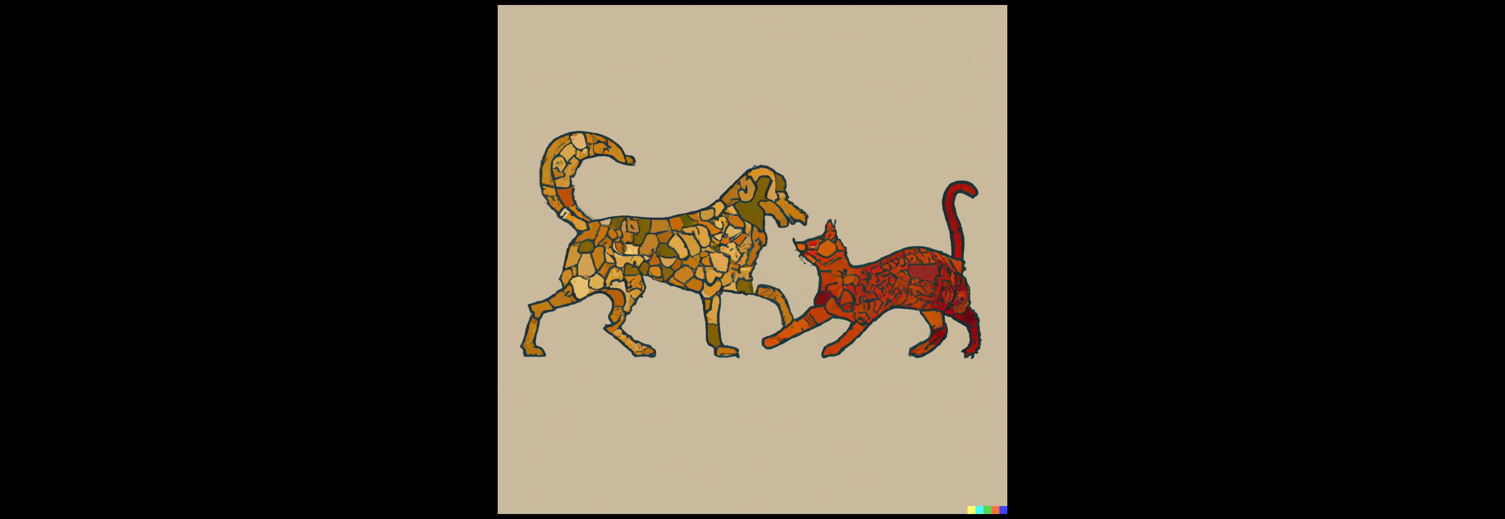 Dall&centerdot;e 2023 05 18 14 07 29 Cat Playing With Dog, In Style Of Roman Mosaic