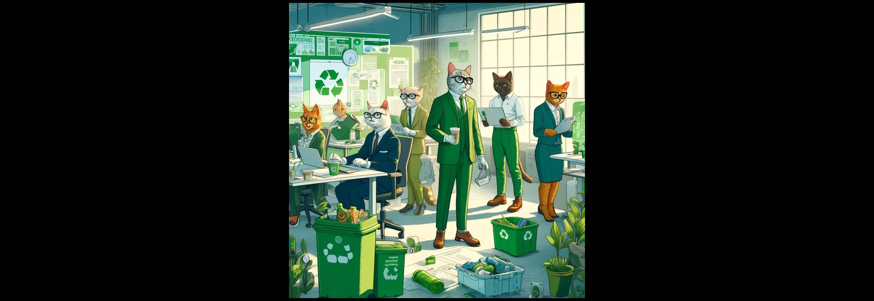 Dall&centerdot;e 2024 05 09 09 57 33 A Graphic For An Article About Environmentalism In The Pet Food Industry, Featuring Anthropomorphic Cats As Eco Conscious Professionals The Scene Sho