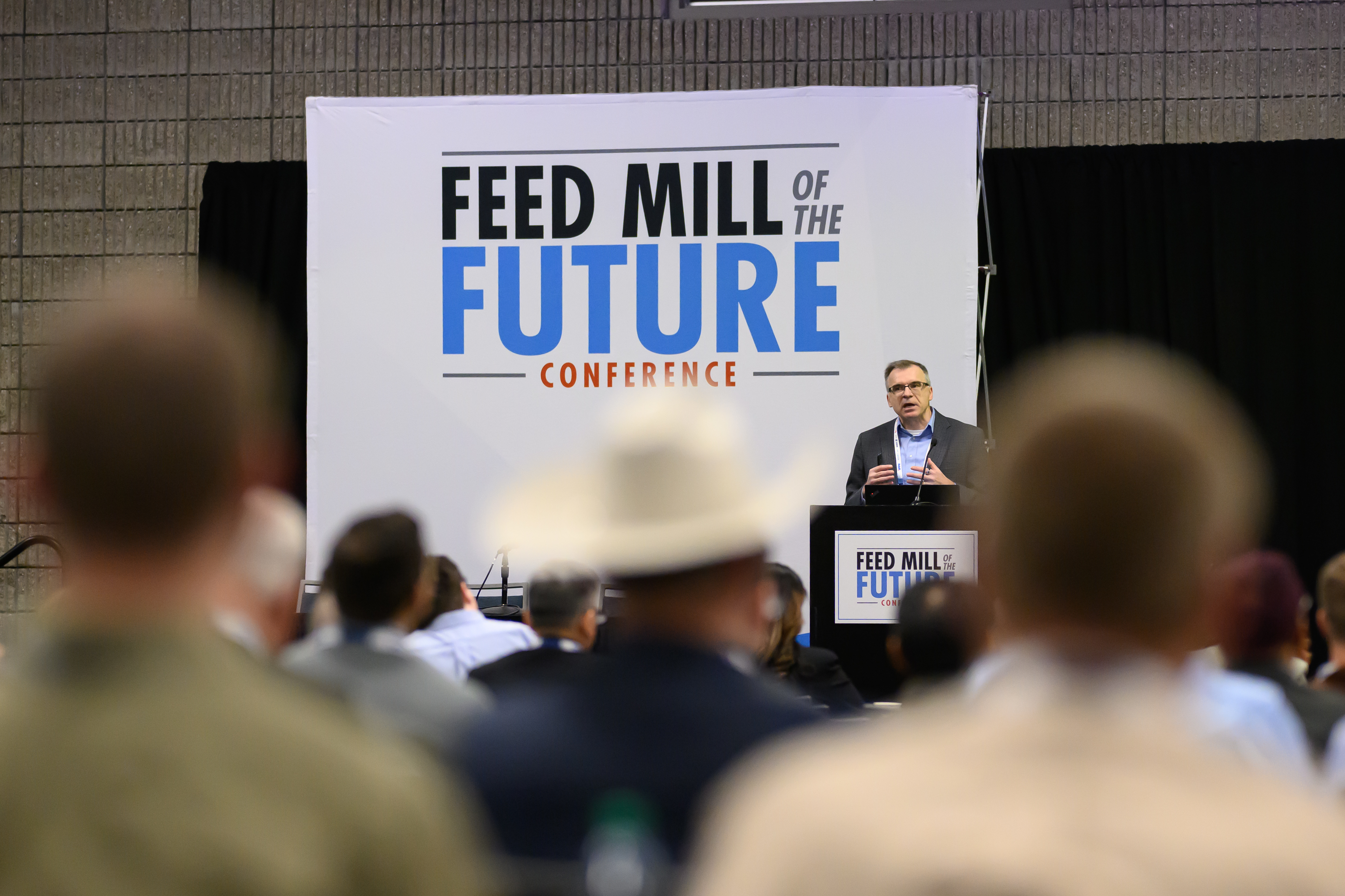 Keynote speaker addressing the audience at the 2024 Feed Mill of the Future Conference.