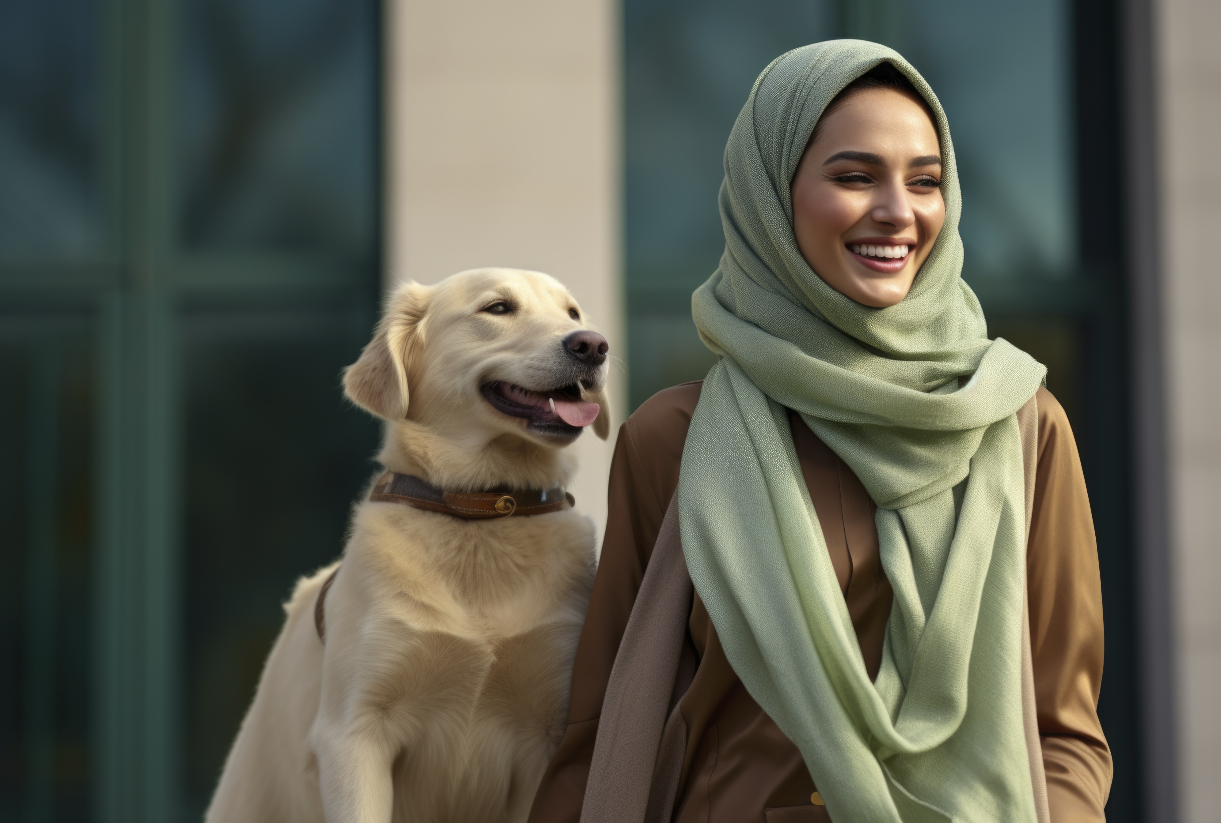 Vista Frontal Mulher Islamica Com Cao
