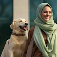 Vista Frontal Mulher Islamica Com Cao
