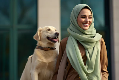 Vista Frontal Mulher Islamica Com Cao
