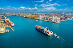 Aerial View Cargo Ship Cargo Container Harbor