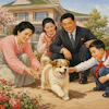 Traditional North Korean Painting Of A Puppy With A Happy Wealthy North Korean Family jbv2 Fb Jj69