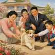 Traditional North Korean Painting Of A Puppy With A Happy Wealthy North Korean Family jbv2 Fb Jj69