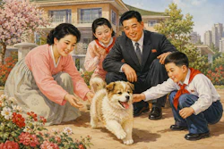 Traditional North Korean Painting Of A Puppy With A Happy Wealthy North Korean Family jbv2 Fb Jj69