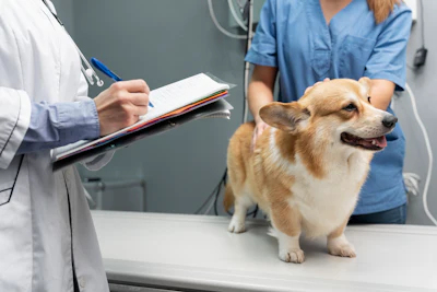 Veterinarian Taking Care Pet Dog